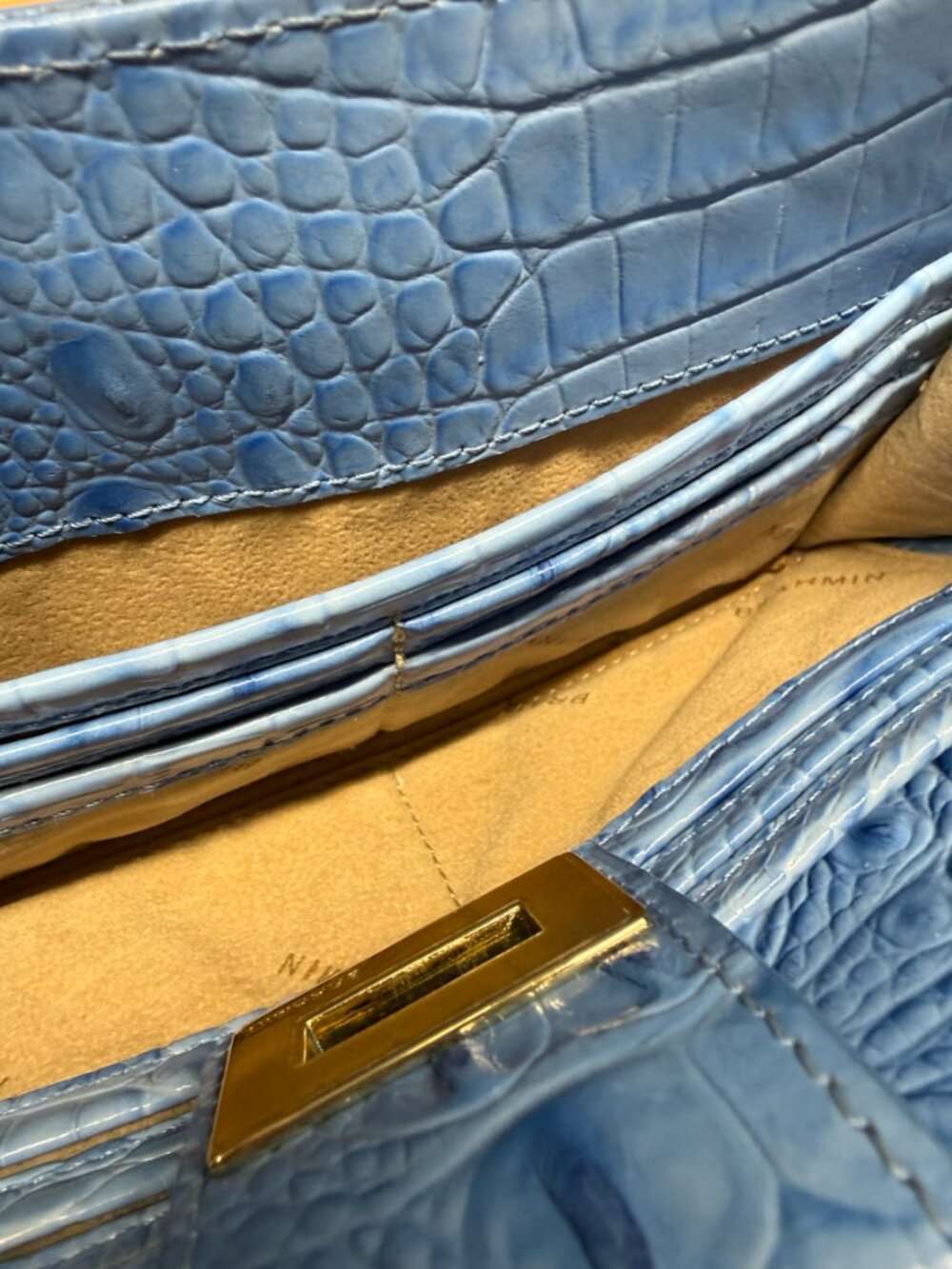 Brahmin Light Blue Alena Melbourne Croc Embossed Leather Turn Lock Crossbody Bag - Picture 13 of 16